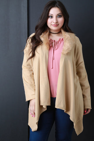 Detachable Faux Fur Collar Cardigan