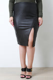 High Waist Pleather Asymmetrical Midi Skirt