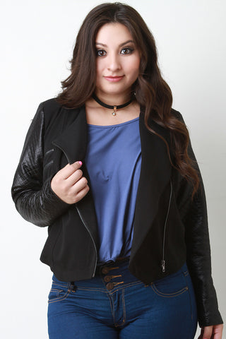 Contrast Sleeves Knit Moto Jacket