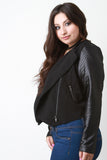 Contrast Sleeves Knit Moto Jacket