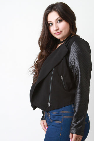 Contrast Sleeves Knit Moto Jacket