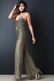 Metallic Semi-Sheer Ribbed Knit Jumpsuit