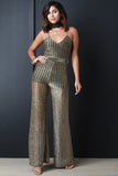 Metallic Semi-Sheer Ribbed Knit Jumpsuit