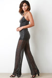 Metallic Semi-Sheer Ribbed Knit Jumpsuit