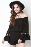 Pom Pom Bell Sleeve Bardot Romper