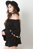 Pom Pom Bell Sleeve Bardot Romper