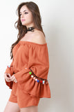 Pom Pom Bell Sleeve Bardot Romper