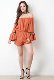 Pom Pom Bell Sleeve Bardot Romper