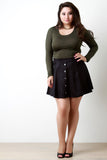 Vegan Suede Button Mini Skirt