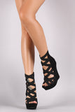 Liliana Suede Elastic Woven Strap Platform Wedge