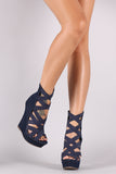 Liliana Denim Elastic Woven Strap Platform Wedge