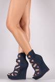 Liliana Denim Elastic Woven Strap Platform Wedge