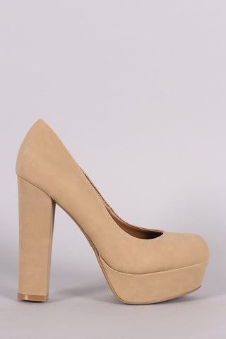 Bamboo Nubuck Chunky Heeled Platform Pump