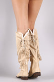 Suede Tassel Lace-Up Fur Cuff Riding Knee High Boots