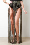 Metallic Shimmer Fringe Maxi Skirt