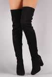 Fitted Suede Block Heeled Over-The-Knee Boots