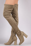 Fitted Suede Block Heeled Over-The-Knee Boots