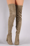 Fitted Suede Block Heeled Over-The-Knee Boots