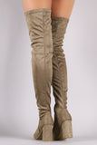 Fitted Suede Block Heeled Over-The-Knee Boots