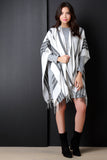 Stripes and Fringe Open Front Poncho