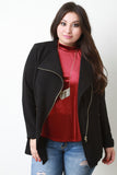 Textured Knit Pleated Zipper Accent Blazer Jacket