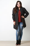 Contrast Trim Longline Zipper Sleeves Bomber Jacket