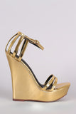 Liliana Mirror Metallic Caged Ankle Strap Platform Wedge