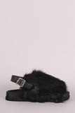 Furry Open Toe Slingback Footbed Sandal