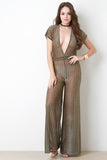 Metallic Mesh Plunge Neck Jumpsuit