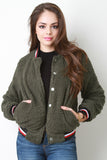 Faux Shearling Button Up Bomber Jacket