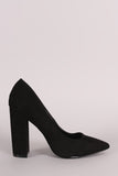 Qupid Suede Chunky Heeled Pointy Toe Pump