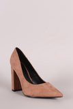 Qupid Suede Chunky Heeled Pointy Toe Pump