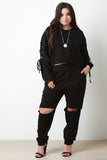 Cut Out Knee Drawstring Jogger Pants