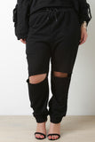 Cut Out Knee Drawstring Jogger Pants