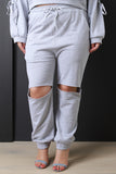 Cut Out Knee Drawstring Jogger Pants