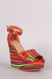 Bamboo Tropical Print Ankle Strap Platform Wedge