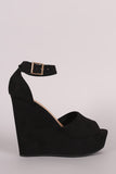 Bamboo Suede Ankle Strap Platform Wedge