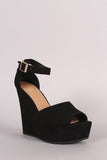 Bamboo Suede Ankle Strap Platform Wedge