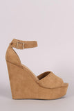 Bamboo Suede Ankle Strap Platform Wedge