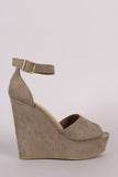 Bamboo Suede Ankle Strap Platform Wedge