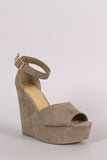 Bamboo Suede Ankle Strap Platform Wedge