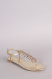 Bamboo Rhinestone Chandelier T-Strap Flat Sandal