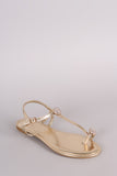 Bamboo Metallic Rhinestone Toe Ring Flat Sandal