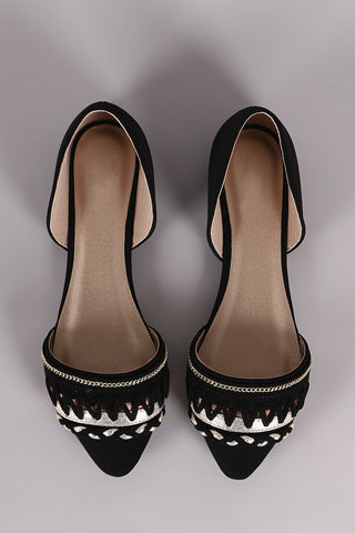 Qupid Nubuck Braid And Chain Pointy Toe D Orsay Flat