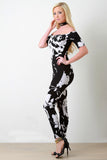 Abstract Print Off-The-Shoulder Back Zip Jumpsuit