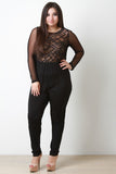 Geo Pattern Mesh Long Sleeves Jumpsuit