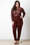 Geo Pattern Mesh Long Sleeves Jumpsuit