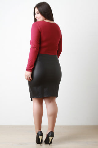 Asymmetrical Vegan Leather Midi Skirt