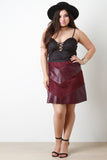 Chevron Faux Leather and Suede Mini Skirt