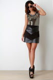 Chevron Leather and Suede High Waist Skirt